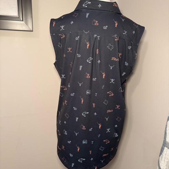 William Murray Tito’s Golf Sleeveless Polo Shirt Black Novelty Print Women L - Picture 5 of 9